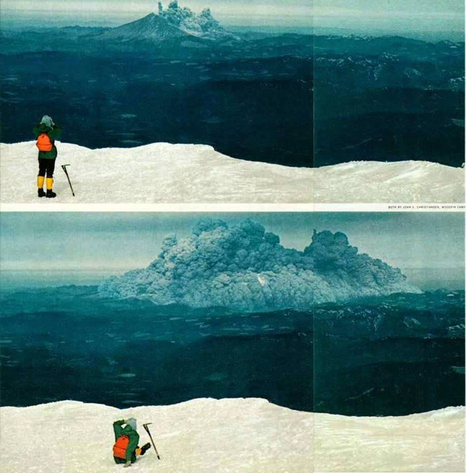 May 18, 1980, "Vancouver, Vancouver, this is it!" -  Mount #StHelens  in Washington State erupts. The first moments of the lateral blast as seen from the nearby #volcano Mt. Adams 🌋 
tinyurl.com/bp77w7za