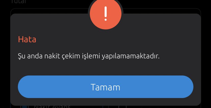 AltanSancar1's tweet photo. Nakit avans çekmeyi denediğimde aldığım cevap. https://t.co/3icT6OaRpp