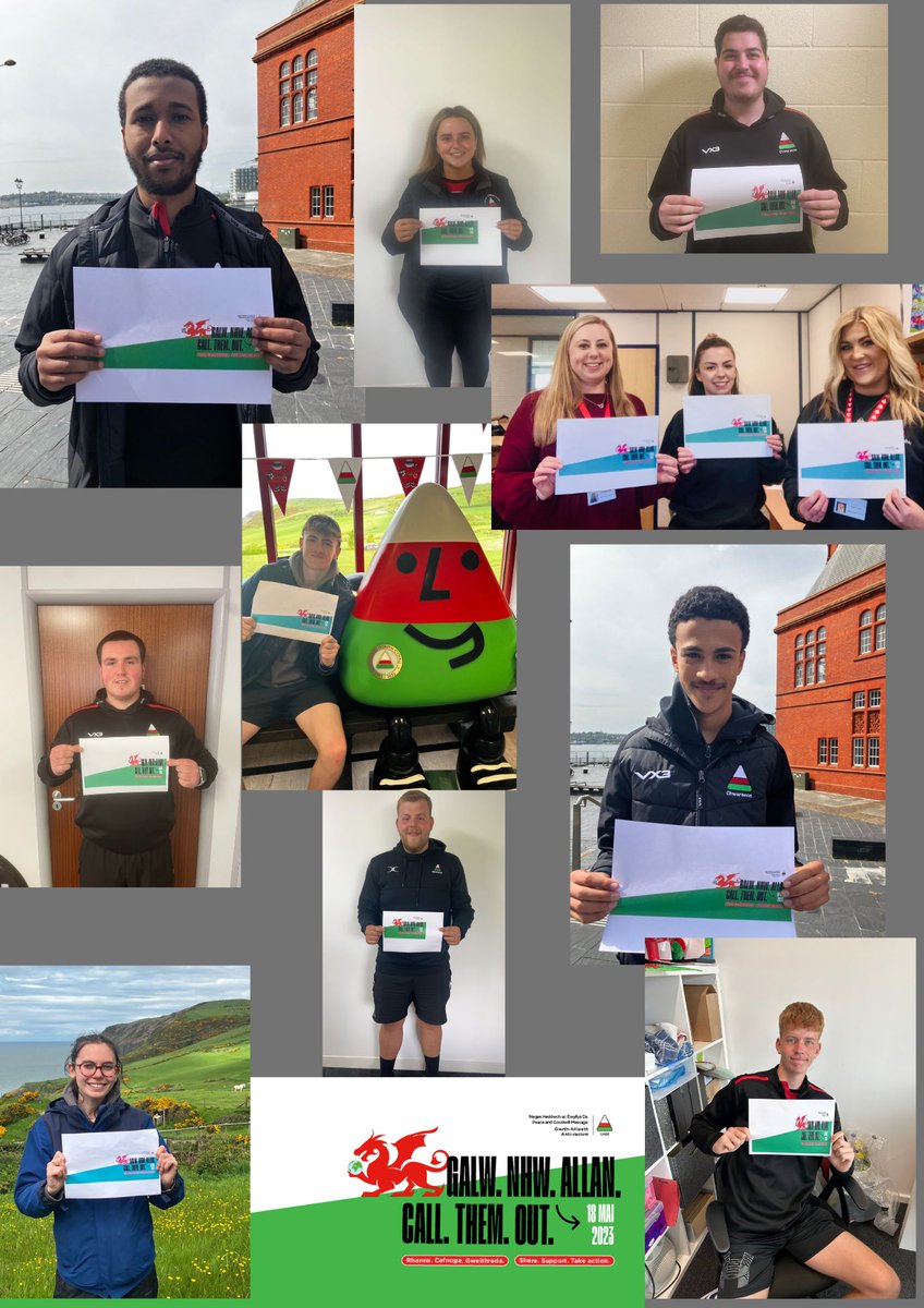 PrentisUrdd's tweet photo. Mae Prentisiaid ac Assesswyr yr Urdd yn rhannu neges Heddwch ac Ewyllys Da 2023.  
Nid oes lle i hiliaeth yn y byd. Rhanna. Cefnoga. Gweithreda
GALW. NHW. ALLAN. #heddwch2023 https://t.co/gBzshpuP4Y