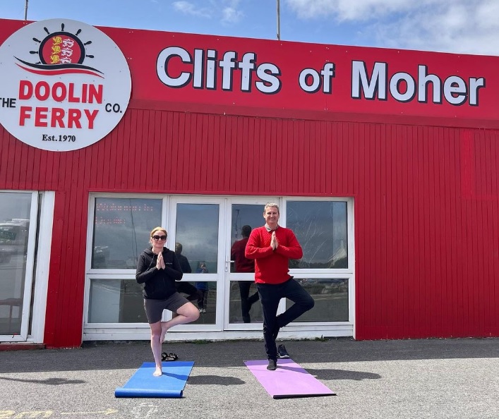 DoolinFerry's tweet photo. Yoga and Cliffs of Moher Cruise tomorrow morning 19th May 10.30am Doolin Pier. Part of Burren Wellness month activities @visittheburren @DoolinFerry @tgmcd #doolinyoga #outdooryoga #cliffsofmoher #cruise #visitdoolin #burren https://t.co/KfEbuBWBlT