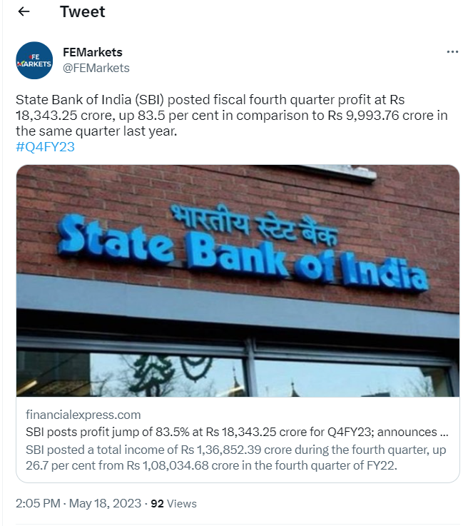 rishibagree's tweet photo. SBI quarterly profit  

Under an Economist PM Manmohan Singh 
2013 - Rs 2375 crore  

Under a chaiwala PM Narendra Modi  
2023 - Rs 18,343 crore