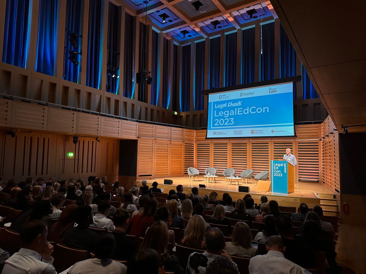 legalcheek's tweet photo. We are now live at #LegalEdCon 2023 with an opening address from Thomas Connelly, editor at Legal Cheek, featuring gold sponsors @BPPGroup, @BarbriSqe, @UniversityofLaw, silver sponsors @collegalpract, @CityLawSchool, @NLS_NTU, @LexisNexisUK and additional sponsor @TheFoodChain https://t.co/nYbxQpx24m