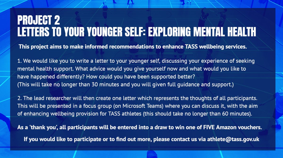 TalentedAthlete's tweet image. TASS are managing research projects, developed to help us to support athletes more effectively. 
Read more here and if you&apos;re happy to take part in Project 1, please visit: portsmouth.onlinesurveys.ac.uk/dual-career-th…
If you&apos;re interested in Project 2, please email athlete@tass.gov.uk
Thank you 👍