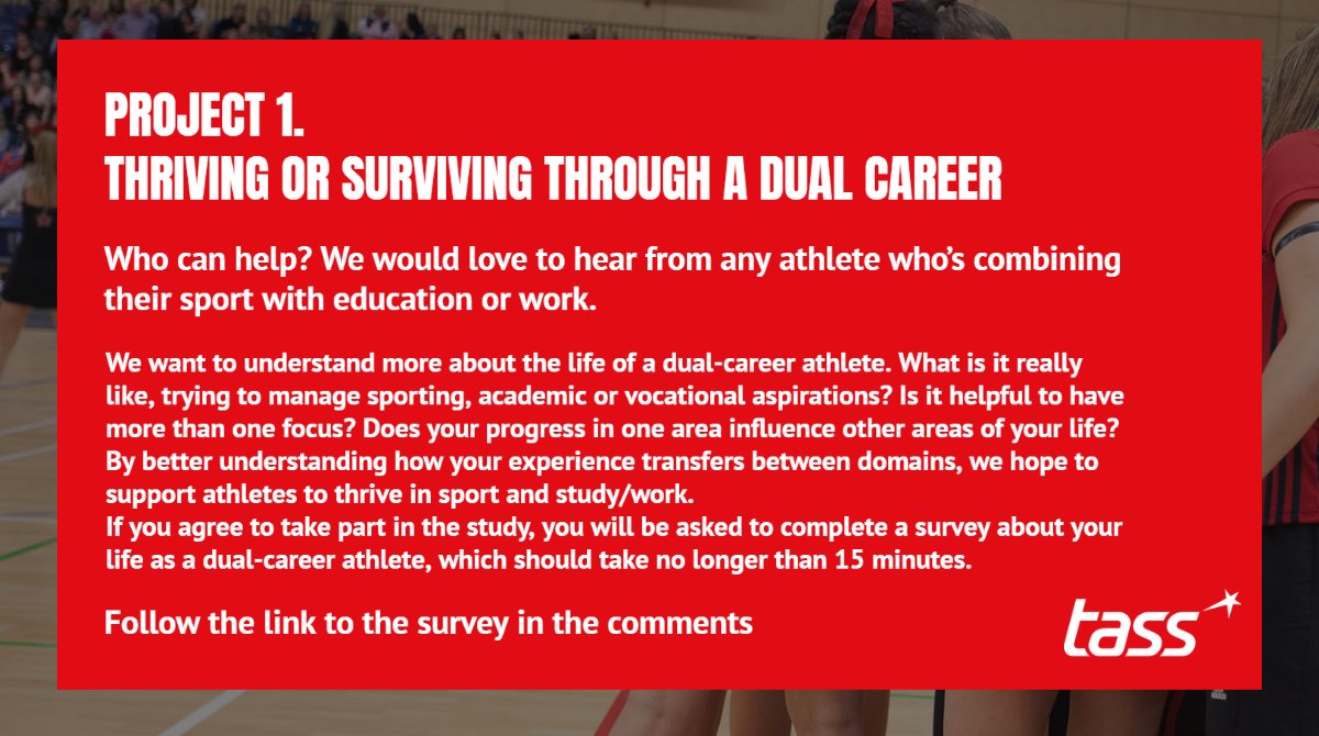 TalentedAthlete's tweet image. TASS are managing research projects, developed to help us to support athletes more effectively. 
Read more here and if you&apos;re happy to take part in Project 1, please visit: portsmouth.onlinesurveys.ac.uk/dual-career-th…
If you&apos;re interested in Project 2, please email athlete@tass.gov.uk
Thank you 👍