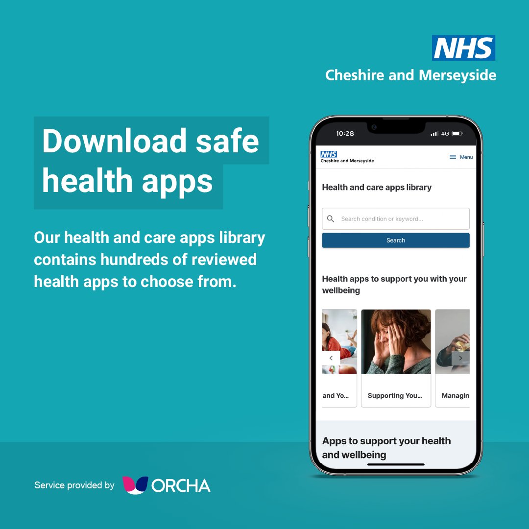 Try our Cheshire and Merseyside Health App Library - filled with #HealthApps you’d find in your regular Google or Apple app store, but they’ve all been independently assessed for your safety. Search today orchahealth.com