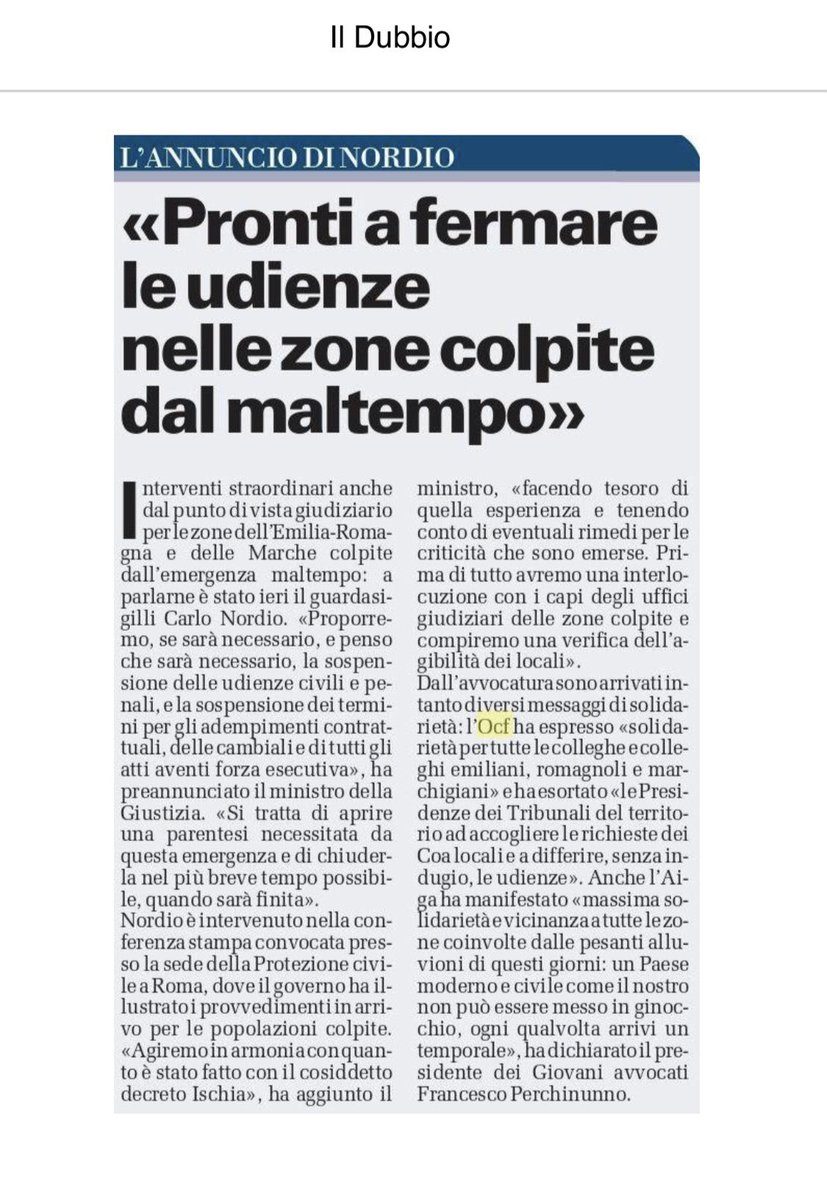 🔵”Pronti a fermare le udienze nelle zone colpite dal maltempo”🔵

📌Articolo pubblicato da “Il Dubbio”, il 18/05/2023.

#ocf #ocforganismo #nordio #avvocatura #maltempo #alluvione