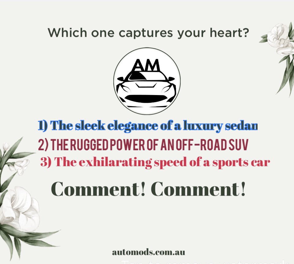 automodsau's tweet photo. What makes the perfect car? It's a blend of style, performance, and personal connection. Is it the luxury sedan, the adventurous SUV, or the thrilling sports car that gets your heart racing? 🚗💨 comment #DreamCar #CarEnthusiast #automodsau https://t.co/T2TMnlaz69