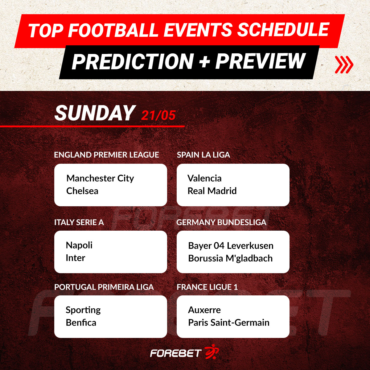 Check out the top football events for this exciting weekend! 🤩

#PL #Bundesliga #SerieA #LaLiga #ligaportugalbwin #Ligue1UberEats #forebet