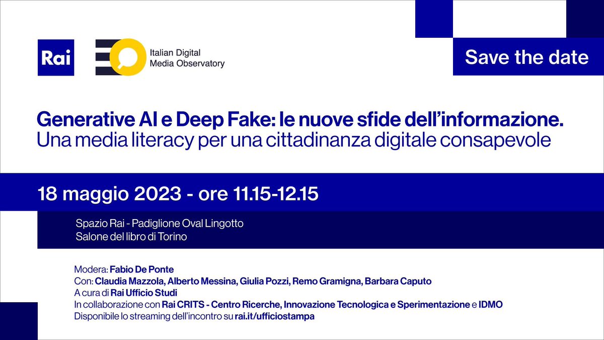 fabiodeponte's tweet photo. Tra poco al salone del libro.
#AI @rai @Raiofficialnews 
Per chi non può raggiungerci di persona, c'è lo streaming su https://t.co/edicPUVXZ1 https://t.co/HZYnuE4x9D