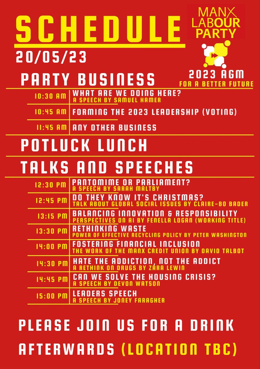 Please join us for our AGM this Saturday at the South Douglas Old Friends Association! Starting at 10:30am with speeches starting at 12:30pm! All are welcome!