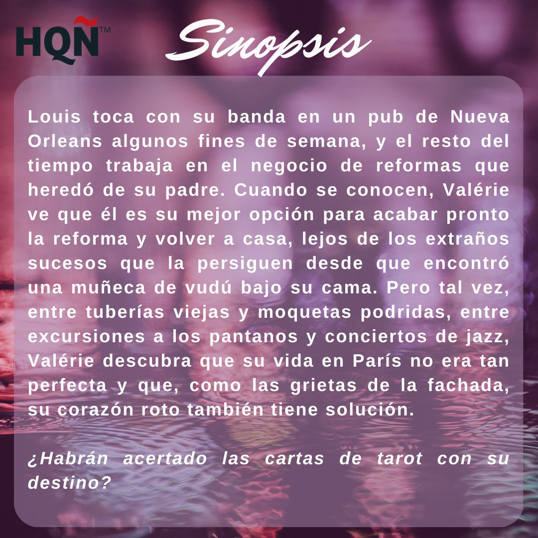 🔮YA A LA VENTA🔮
¡Ha llegado el día! Ya podéis viajar a Nueva Orleans con Valérie y rodearos de predicciones de tarot, sueños extraños, reformas, jazz, arte y tormentas.

¿Hay algo más romántico que la lluvia? 🌧️

🛒 Disponible en <a href="/HARLEQUINLibros/">Harlequin Ibérica 📖</a>
harlequiniberica.com/products/bajo-…