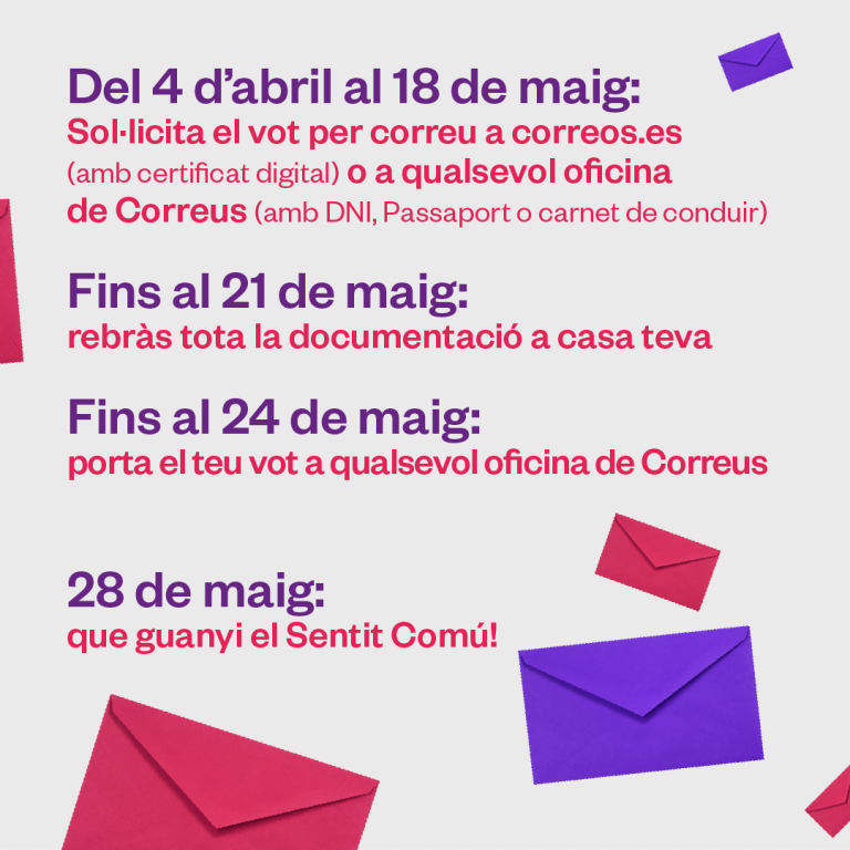 encomupodemreus's tweet photo. ⚠️ Avui és l'últim dia per sol·licitar el vot per correu per a les #eleccionsmunicipals2023!
Que cap vot transformador quedi fora de les urnes. El 28 de maig hem de #SumarPerTransformarReus 🟣🏴☠️ https://t.co/R1Znim1Fsc