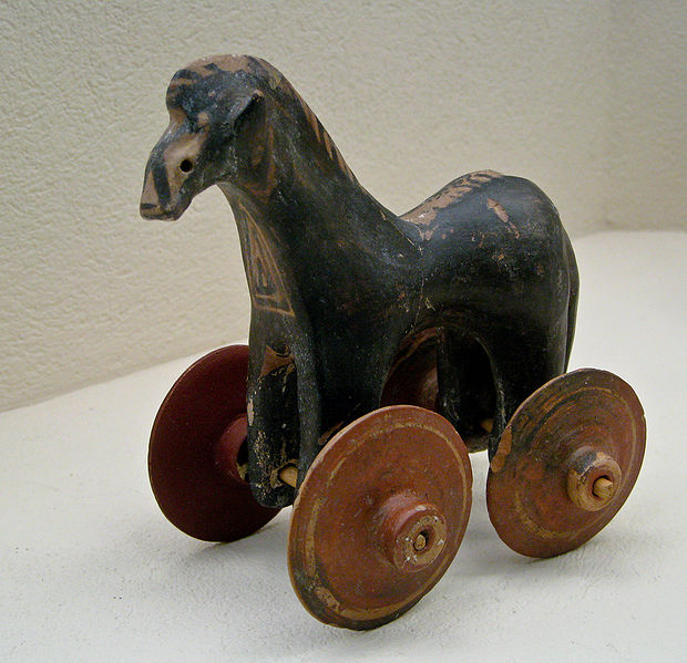 TrimontiumTrust's tweet photo. #Roman children played with many toys that modern children would recognise today. Roman dolls have been found such as this wooden jointed doll - rag dolls have been found that may have been owned by poorer children.  Also pictured is a rattle for a baby and a pull along horse. https://t.co/ePjCJIFyjz