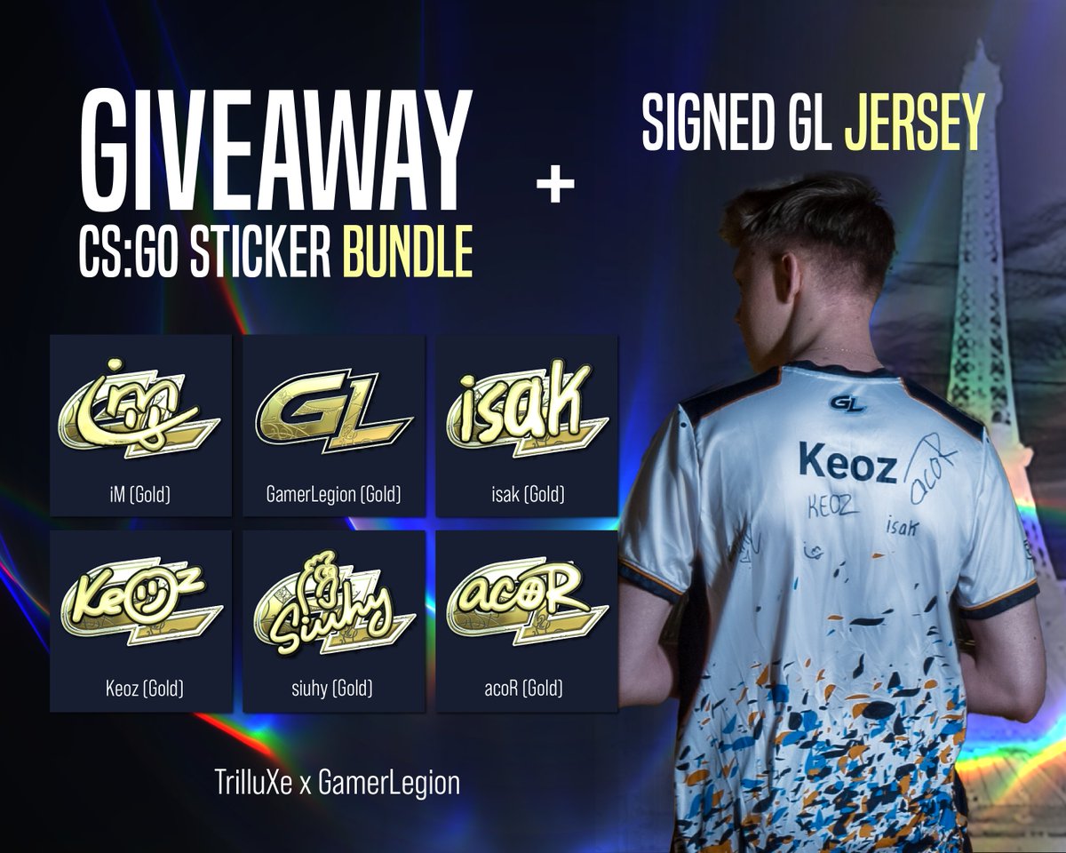 TrilluXe's tweet photo. Want to grab a chance at winning a 🪙 FULL GOLD @GamerLegion Major Sticker Bundle 🪙 + a signed @KeozBEAST Jersey with signatures from all players? 🤑

Well now it's your chance, follow this link and enter! 🫶 https://t.co/hACCJhZgYR #Ad https://t.co/6UFGXV9HHa