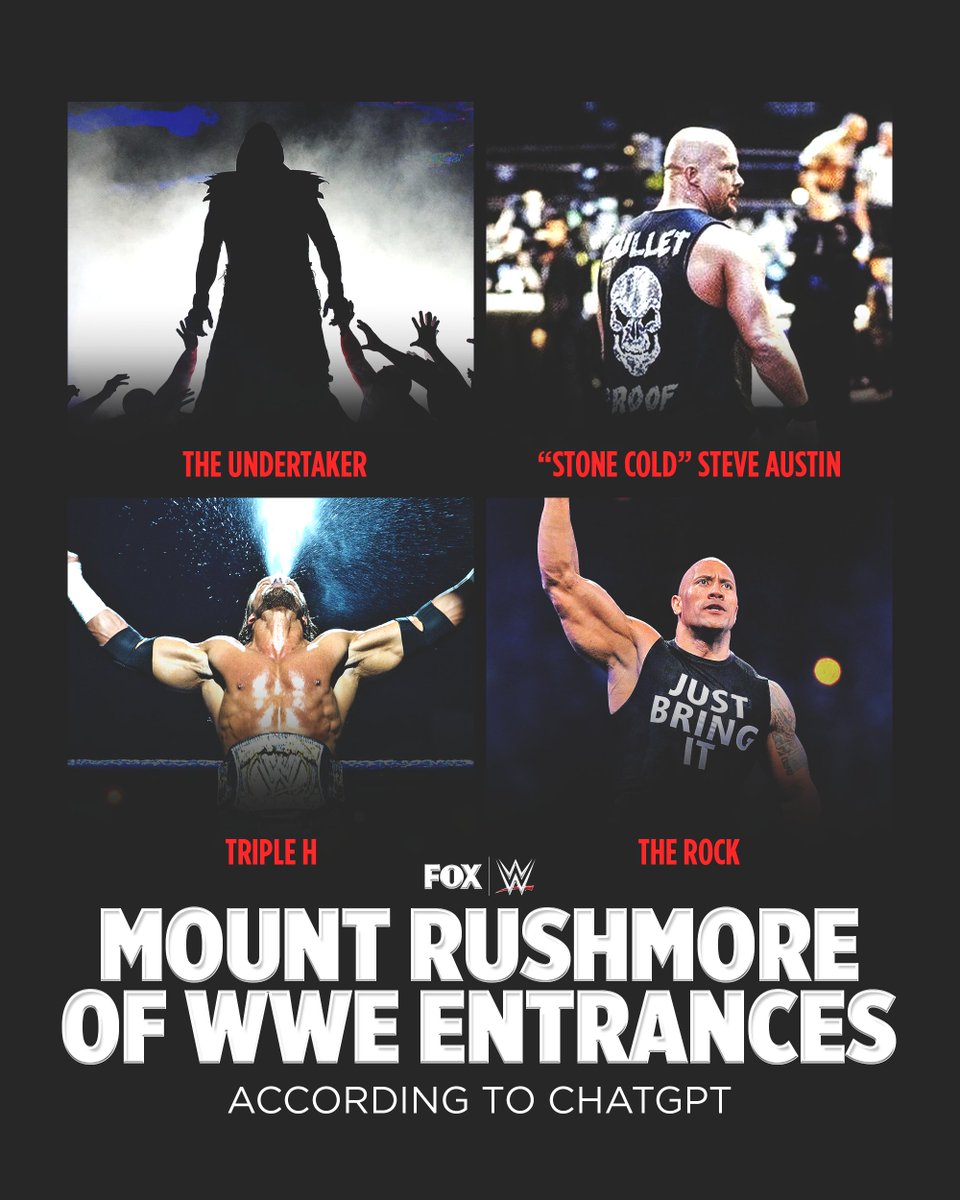 WWEonFOX's tweet photo. "Mount Rushmore" of WWE Entrances according to ChatGPT

Thoughts? https://t.co/UkktGfBerE