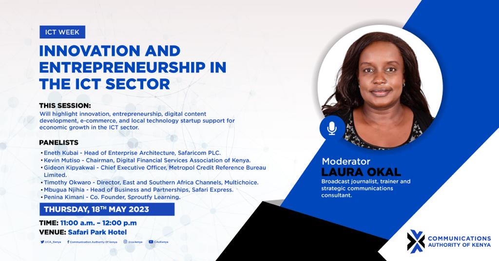 lilywanjiee's tweet image. Next is the second session of Day 2 of #ICTWeekKE, which will be moderated by Laura Okal and focus on innovation and entrepreneurship in the ICT sector.
#ICTWeek2023 #ICTWeekKE @CA_Kenya @MoICTKenya