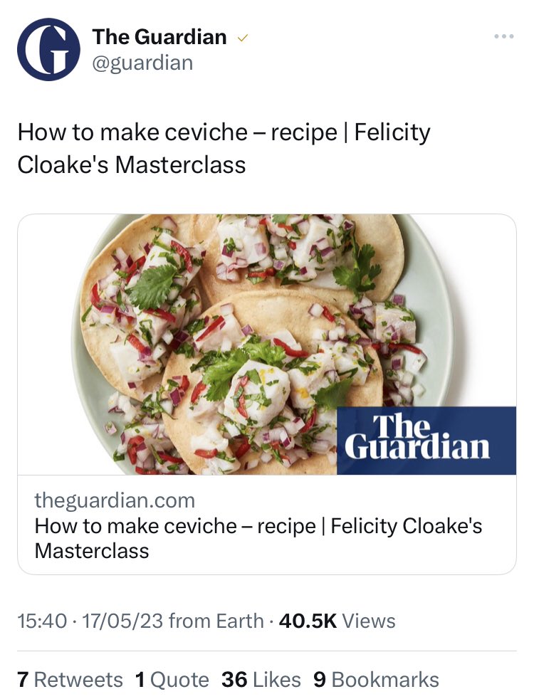 Esto es ceviche según The Guardian.

Este es el link del post para dejar comentarios: 

x.com/guardian/statu…