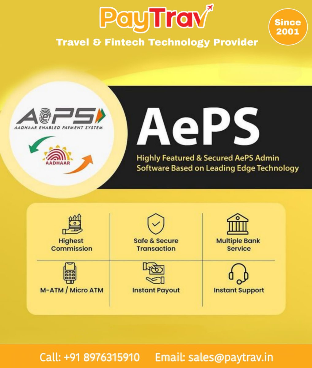 trav_pay's tweet image. Edupoint Solution(Paytrav) is a leading best Aadhaar Enabled Payment System (AEPS) Software & API Solutions service provider india.
Functions-
-Balance Inquiry
-Cash Withdrawal
-Mini Statement
📞 Contact @ 089-763-15-910
#Edupoint #paytrav #AEPSAPI #DMTAPI