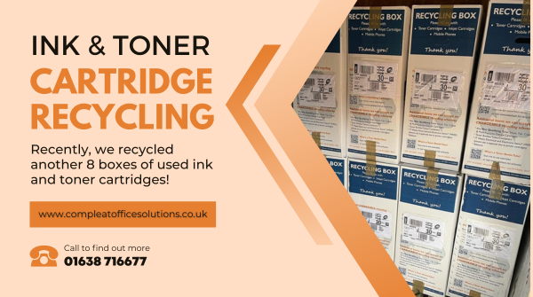 We recently recycled another 8 boxes of used ink and toner cartridges! ♻️🖨️
All funds received from this are donated to our charity that provides defibrillators. 
Find out more-> sales@compleatofficesolutions.co.uk