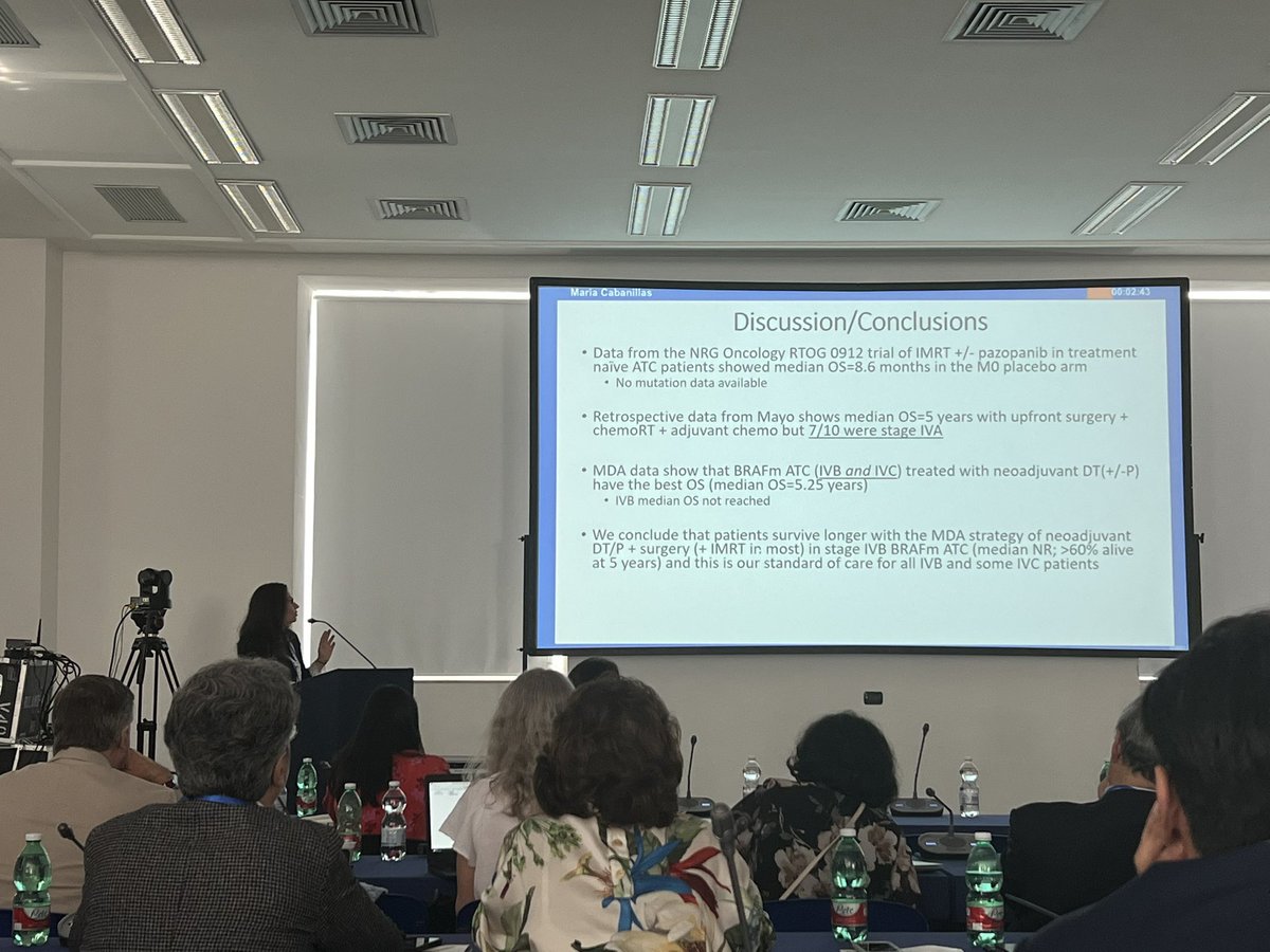 DrAManiakas's tweet photo. The debate is on for the management of BRAF-mutated ATC at the #ITOG meeting with @DrMCabanillas presenting our @MDAndersonNews data! Excited to see what trials this international collaborative will develop for aggressive #thyroidcancer https://t.co/m2pGB0oo4B