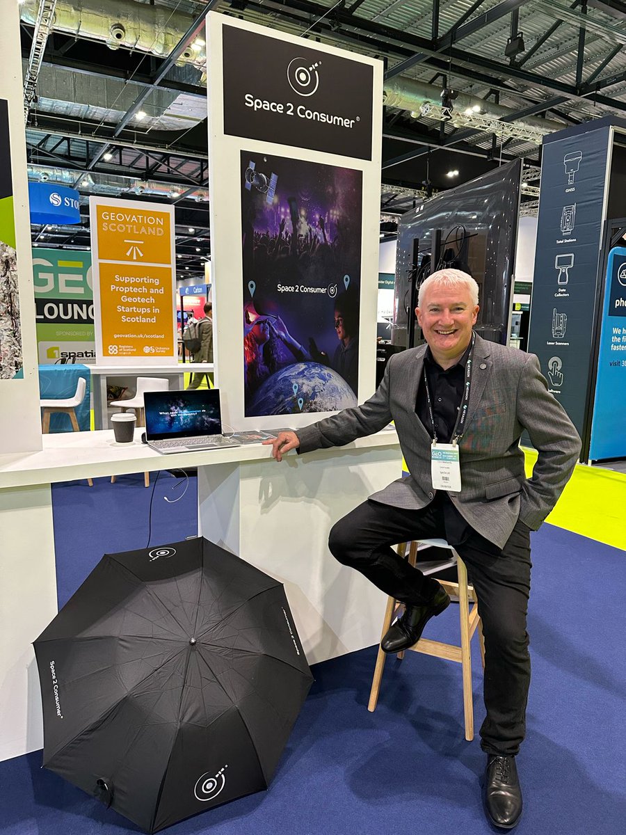 space2consumer's tweet photo. It's day 2 at @GEOBusinessShow 🛰

Come visit our CEO &amp; Founder Chris Newlands at our stand today! We're part of the Scottish Innovation Village at stand G450 🚀

@location_data 

#geobusiness #geovation #innovation #business #ugc #satellite #space #spactech #spacetechnology https://t.co/12xgOQbbwx