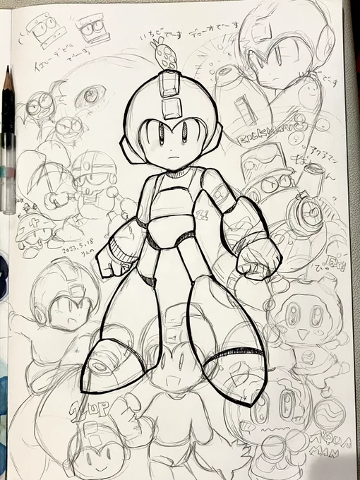 コトブキヤさんのロックマンがめちゃ可愛い(中央のロックマンはコトブキヤさんの写真を参考に描きました🙏) プラモデル触ったことないけど欲しくなっちゃう あとは家族とおしゃべりしながらのお絵描き