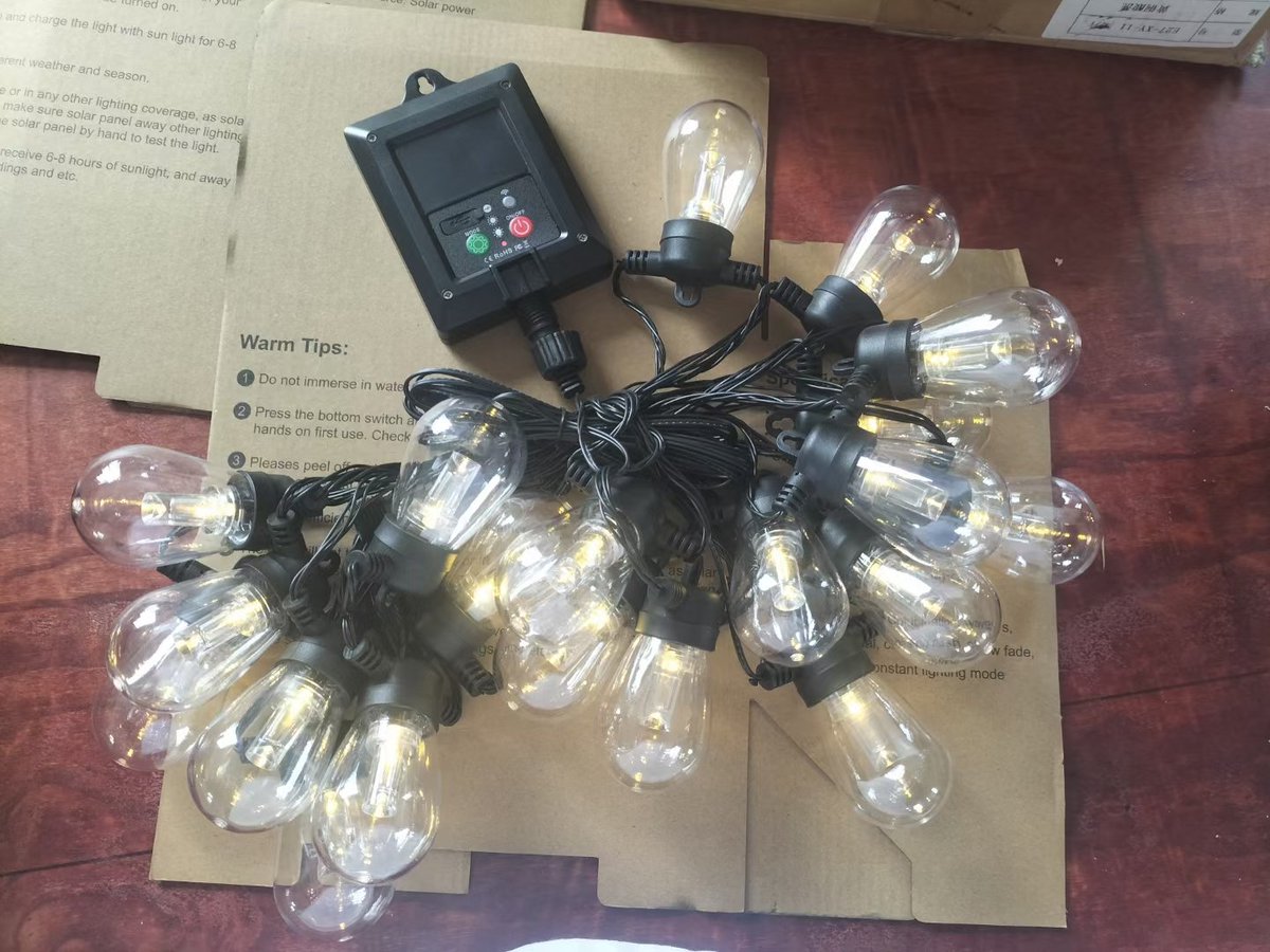nbakilight's tweet image. #solarfestoons #solarstringlights #campinglights #terracelights #patiolights #lucessolares #solarlichterkette #lucisolari DC24V 10M 20BULBS ultra bright F5 led with light guide #Akilight