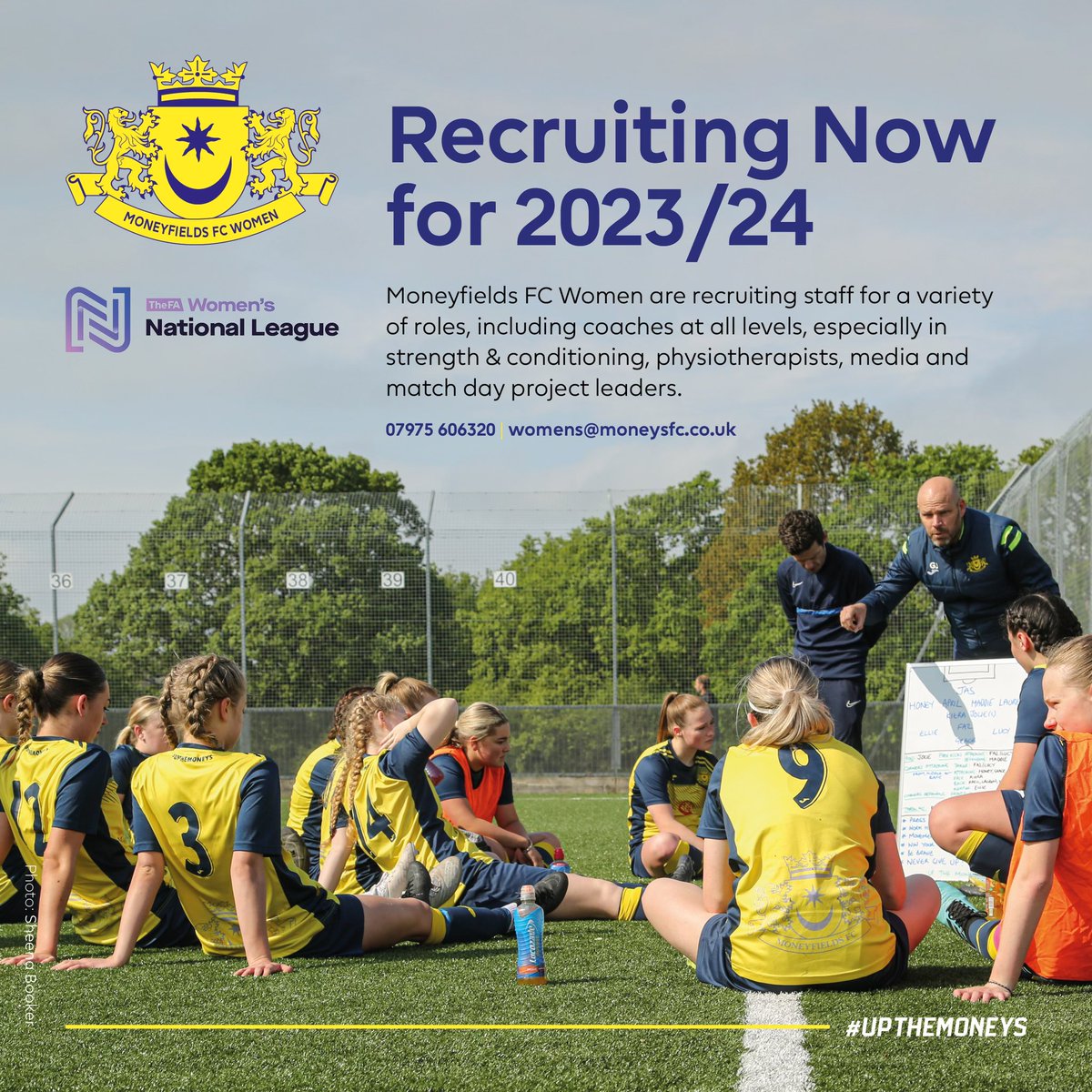We are recruiting coaches and staff for a variety of rolls at ALL levels. Especially at U18, U16, S&C, Physios, Media and Match Day. 

☎️ 07975 606320
📲 DMs Open
📬 womens@moneysfc.co.uk 

#UpTheMoneys #WeAreNational