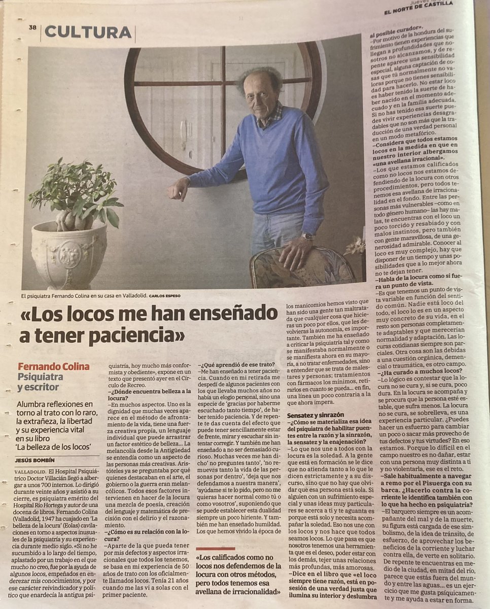 DiegoFMagdaleno's tweet photo. Entrevista al psiquiatra y escritor #FernandoColina en @nortecastilla.
Acaba de publicar “La belleza de los locos” (@eolasediciones). https://t.co/ty2GIKd3cf