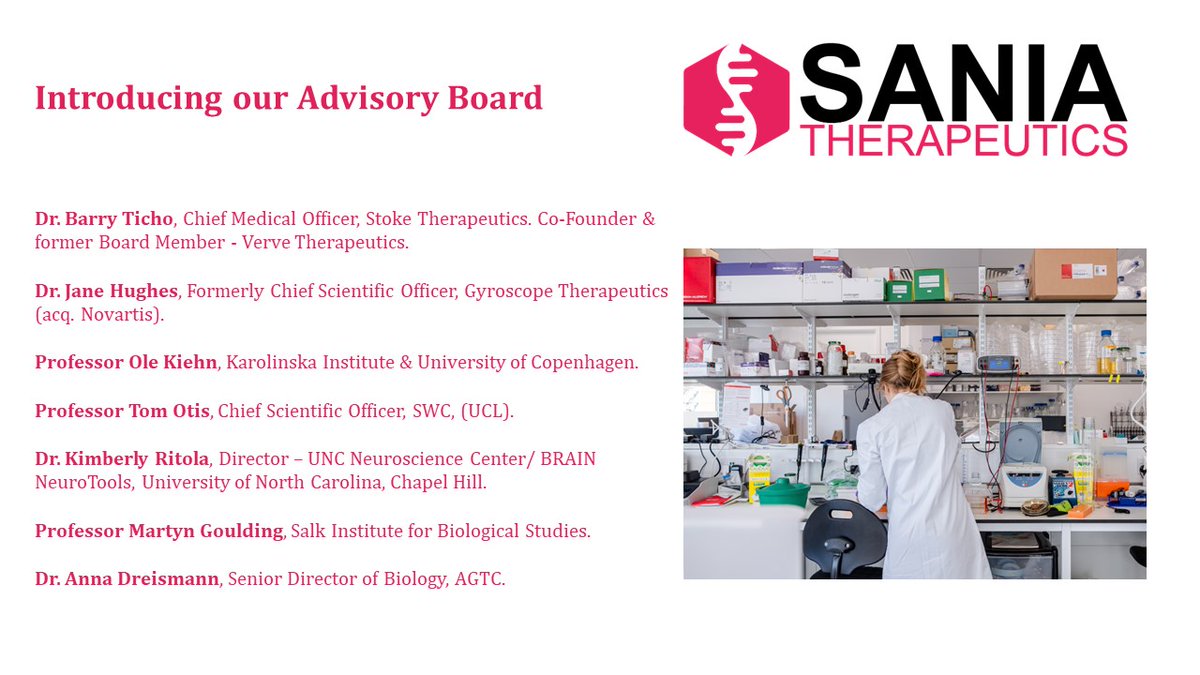 SaniaRx (@saniarx) on Twitter photo Here at Sania we are proud to have an Advisory Board consisting of experts across vector engineering, neuroscience and drug discovery and development, including two Brain Prize recipients and leading drug developers. More here: saniarx.com/news Here at Sania we are proud to have an Advisory Board consisting of experts across vector engineering, neuroscience and drug discovery and development, including two Brain Prize recipients and leading drug developers. More here: saniarx.com/news