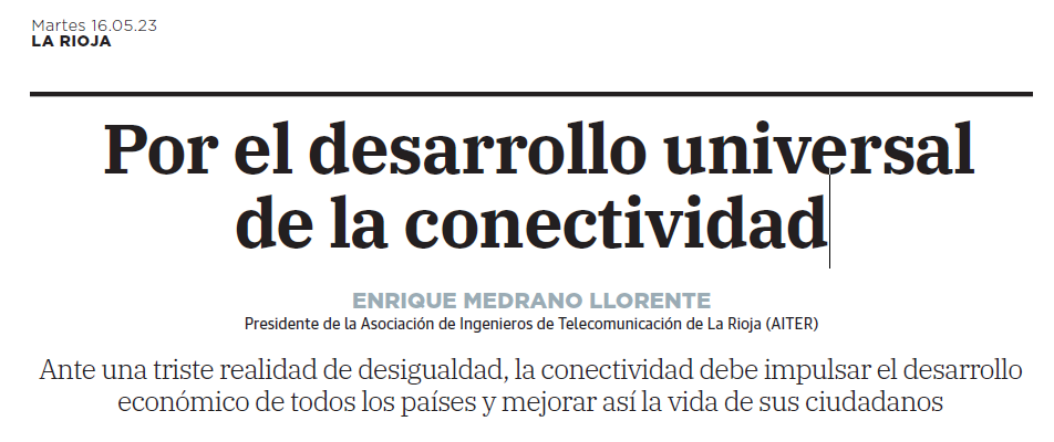 "Las personas y su bienestar son el fin último de nuestro trabajo". Lee el artículo completo de <a href="/EnriqueMedrano_/">Enrique Medrano</a> , decano-delegado de <a href="/telecos_rioja/">AITER - Ingenieros de Telecomunicación La Rioja</a>, en <a href="/lariojacom/">lariojacom</a> por el Día Internacional de las Telecomunicaciones y de la Sociedad de la Información👇:
linkedin.com/feed/update/ur…
