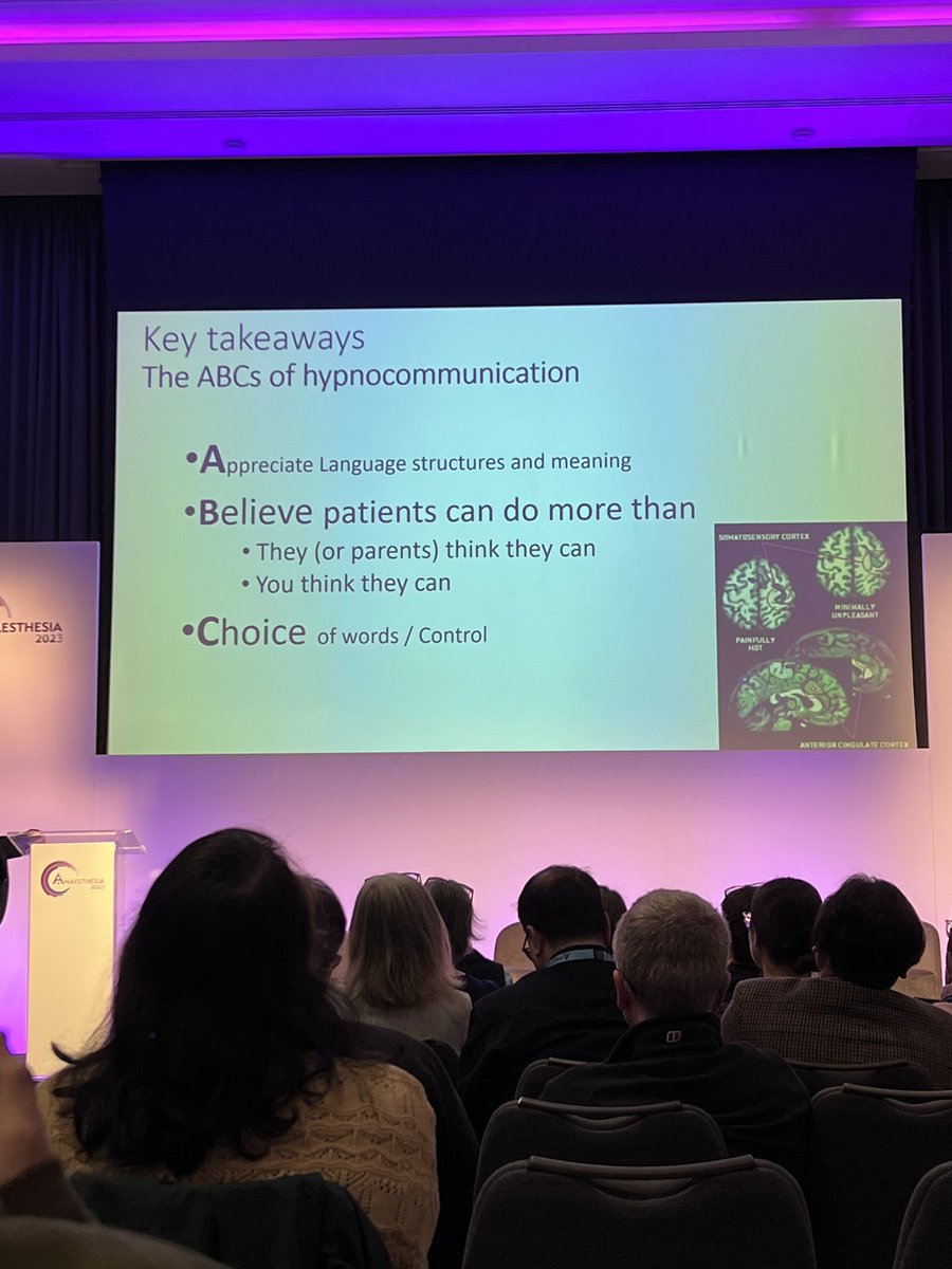 Fascinating talk by Dr Allan Cyna about the power of words and suggestion. Going to try to implement some of his examples in my communication with paediatric patients - will take practice! #Anaesthesia2023 @RCoANews