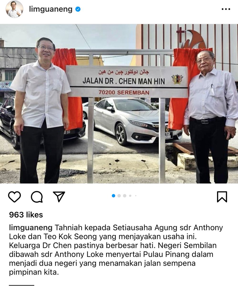 nurulaminhamid's tweet photo. Tahniah la pengasas DAP dinamakan di suatu jalan di Seremban, ‘besar’ nya jasa beliau untuk negeri Sembilan https://t.co/gsXmvf8Hzl