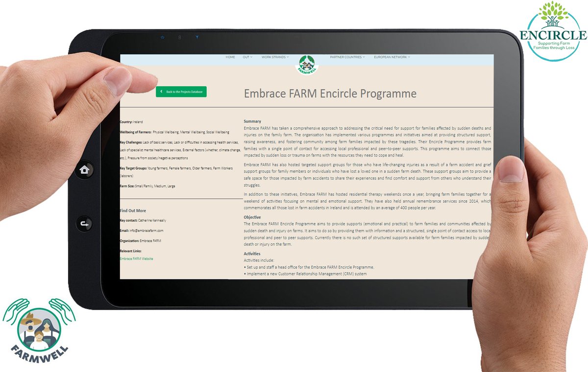 The @EmbraceFARM Encircle #EIPAgri Programme is now featured in FARMWELLs Social Innovation EU database: farmwell-h2020.eu/SID%20Projects…
This project took a comprehensive approach to addressing the critical need for support for families affected by sudden deaths & injuries on Irish farms