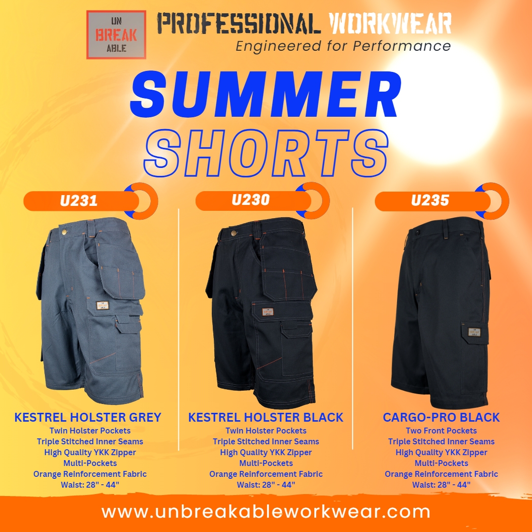 Is it shorts weather yet?  You bet!
Our #unbreakable #shorts are now available from your Unbreakable Professional Workwear stockist.
Hit unbreakableworkwear.com for details.
#ppe #ppeproducts #ppesupplier #workwear #workwearfashion #workwearstyle