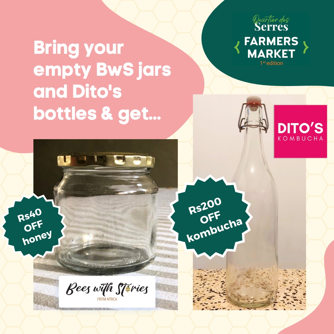 We are all about sustainability! At every monthly farmers' market, we will offer a Rs.40 and Rs.200 discount for empty jars and bottles respectively. #beeswithstories @drinkaditos