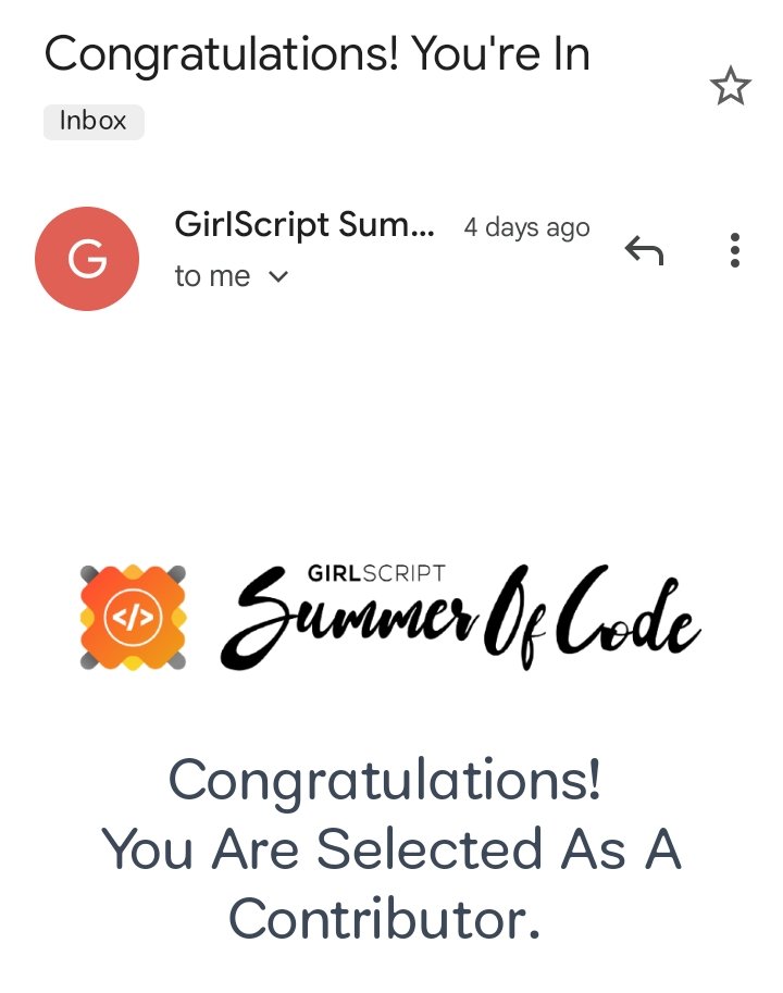 vaishnavipradh's tweet photo. I am glad to inform you all that I am selected as a contributor in #Girlscriptsummerofcode23 ๐ @girlscriptsoc https://t.co/3OptFe66Ql