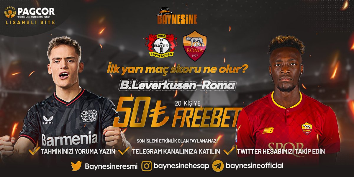 #BAYNESİNE ETKİNLİK ZAMANI !!!
🏆20 Kişiye 50 TL #Freebet ETKİNLİĞİ
🏆Telegram Takip
🏆Tahminini Yoruma Bırak
🏆Sadece Telegram Katılımları Geçerli Sayılacaktır.
🏆Katılım Telegram - t.me/baynesineoffic…