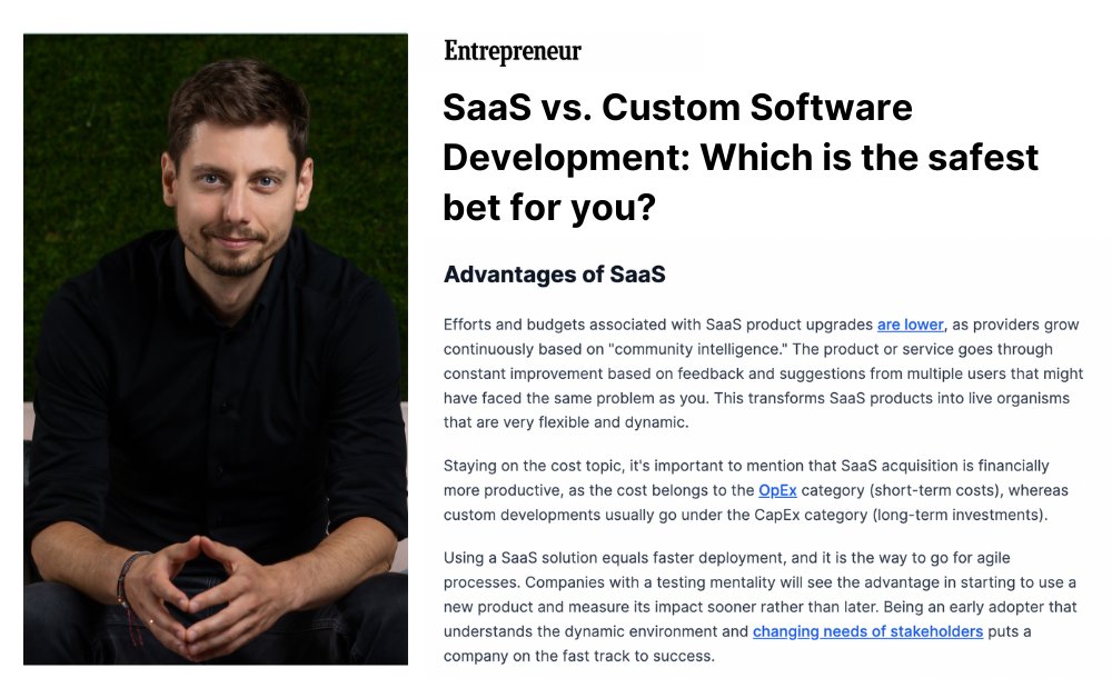 SaaS vs Custom, what's your choice? Here's a piece I wrote for <a href="/Entrepreneur/">Entrepreneur</a> : entrepreneur.com/science-techno…