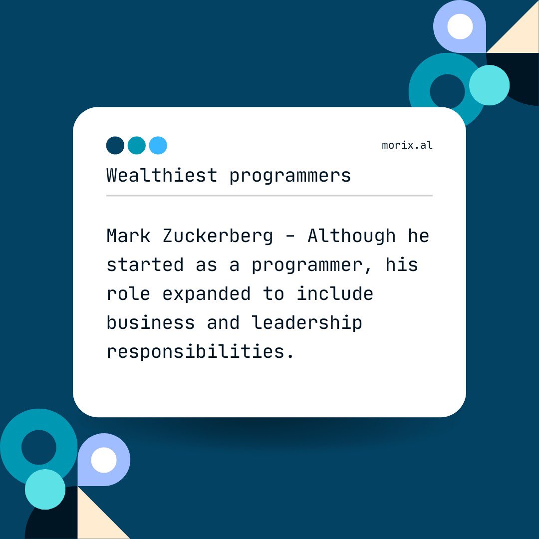 morixal's tweet image. "From lines of code to lines of wealth: The programmers who turned their passion into prosperity."
#TechTitans #CodeToFortune #ProgrammerPower #WealthyCoders #TechSuccessStories