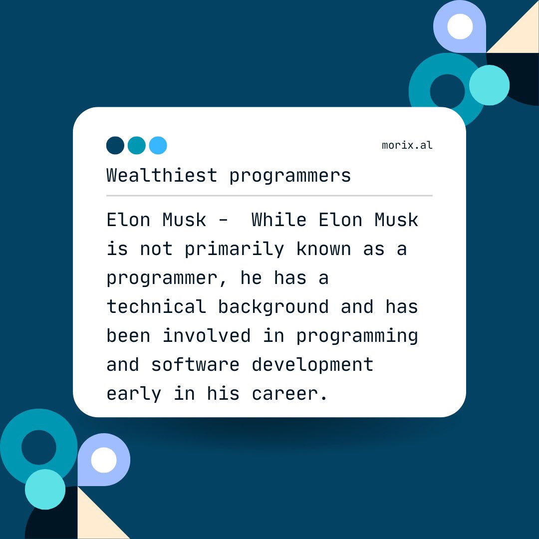 morixal's tweet image. "From lines of code to lines of wealth: The programmers who turned their passion into prosperity."
#TechTitans #CodeToFortune #ProgrammerPower #WealthyCoders #TechSuccessStories