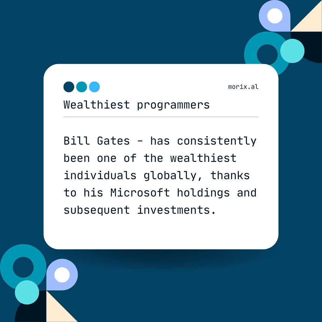 morixal's tweet image. "From lines of code to lines of wealth: The programmers who turned their passion into prosperity."
#TechTitans #CodeToFortune #ProgrammerPower #WealthyCoders #TechSuccessStories