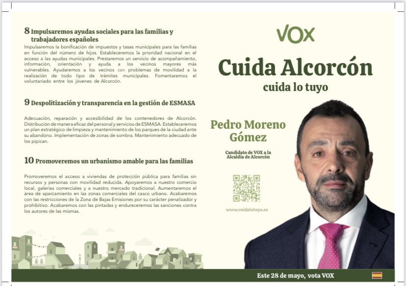 Vox_Alcorcon's tweet photo. Nuestro programa resumido en 10 puntos. #Alcorcon #CuidaAlcorcon https://t.co/eFwZGGWFDr