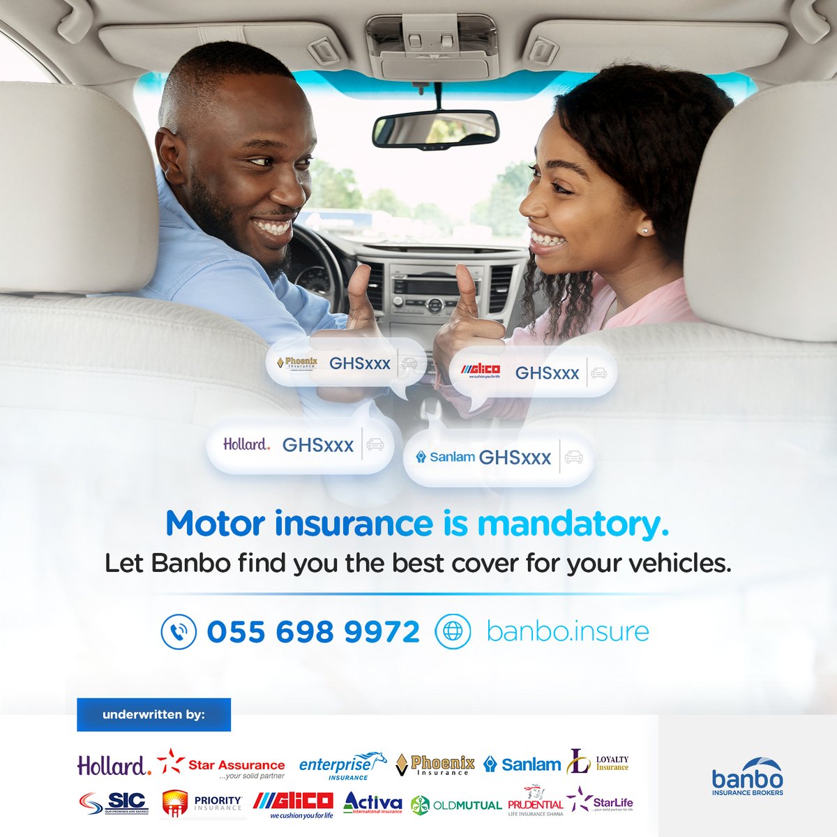 Did you know that vehicle insurance is mandatory in Ghana? Banbo can assist you in finding the right policy for your vehicle ​

#VehicleInsurance #InsuranceBroker