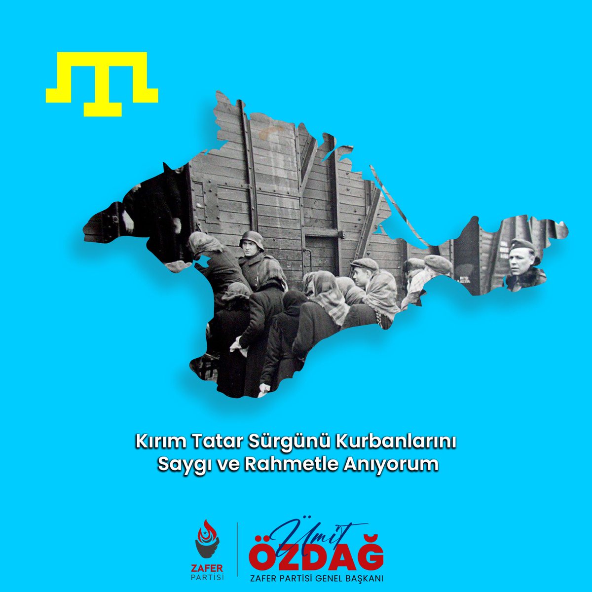 18 MAYIS 1944-2023
Kırım Türk Tatarları’nın anavatanları Kırım'dan sürgün edilmelerinin 79’uncu yılında sürgün kurbanlarını rahmetle anıyor ve hâlâ etnik baskılar/savaş tehdidi altında yaşayan soydaşlarımız için özgürlük günlerinin yakın olmasını diliyorum.