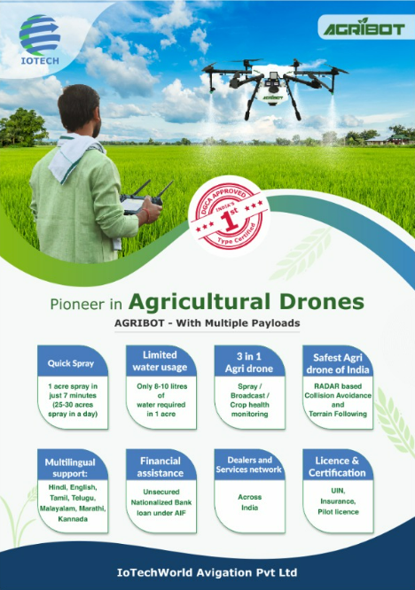 IoTechWorld's tweet photo. #AGRIBOT India's 1st DGCA Approved Type Certified Agricultural drone
#agribot #agridrone #agriculture #typecertified #iotechworld #technology #innovation #farmers https://t.co/Da7Y70qddN