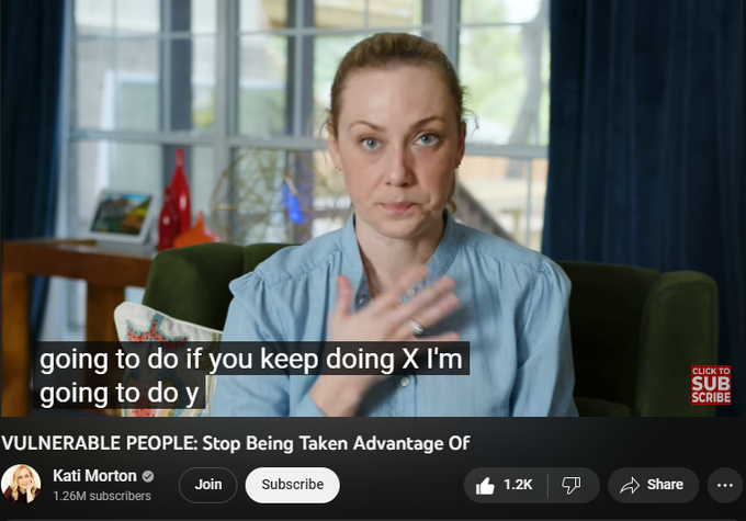 14,353 views  16 May 2023
Licensed Therapist Kati Morton discusses how and why someone who is vulnerable can be taken advantage of. Through her life experiences, she often finds that kindness can can be mistaken for naïveté and this is seen as a sign of weakness by others who then exploit and use that kindness to their advantage. Friends, co-workers, family members, it can happen with anyone and today I am exploring my own situations in life to better understand why this pattern of being taken advantage of happens frequently and how I might change my personal way of being in order to better protect myself from being taken advantage of - there are a lot of selfish people in this world or people who will use you or scam you if you don't stop it. Hopefully this video helps you create boundaries or end friendships that are one sided or not benefitting you any longer. 

Anyway, enough of me talking, let's talk about being taken advantage of, friends, family members or people who take advant