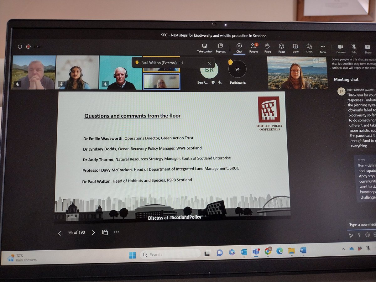 Enjoyed being part of this panel, well done <a href="/scotlandpolicy/">ScotlandPolicy</a> for getting such a good mix of folk with a diverse set of experiences and knowledge! <a href="/csgreennetwork/">Central Scotland Green Network</a> <a href="/RuralPolicySRUC/">Rural Policy Centre</a> <a href="/WWFScotland/">wwfscotland 🌍</a> <a href="/RSPBScotland/">RSPB Scotland</a> <a href="/GreenActionT/">Green Action Trust</a> <a href="/SoSEnterprise/">South of Scotland Enterprise</a> #ScotlandPolicy