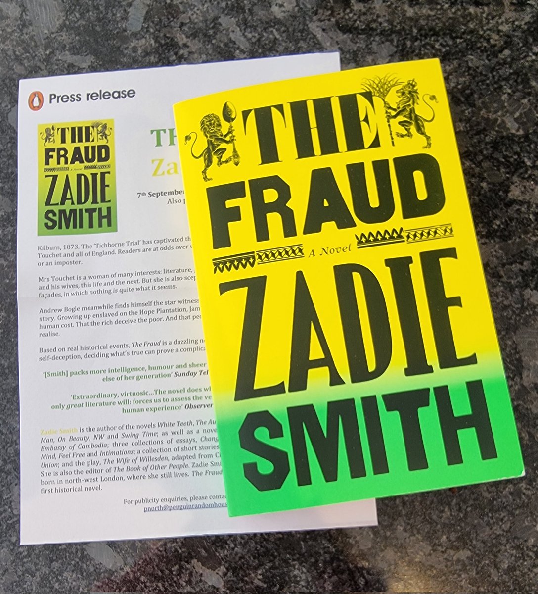 So excited to receive this gorgeous proof of #TheFraud @ZadieSmith 
Published 7th September 
Thank you so much @PenguinUKBooks 
#books #BookTwitter #bookbloggers