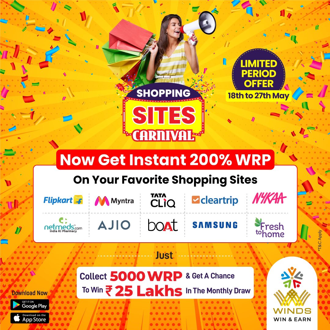 WindsDigiWorld's tweet photo. 🛍️Shopping Sites Carnival🎡 is now Live!

Click on the Link👉🏼 https://t.co/on28CkZAy9 🔗 &amp; Shop🛍️ now!

#KharchePeKamai #Flipkart #Myntra #Samsung #Myntra #TataCLiQ #cleartrip #boatlife #ajio #Rewards #Win #Giveaway #India #Cashback #CashRewards #Vouchers #OnlineOrder #CashPrize https://t.co/Uq5Q3QUfKN